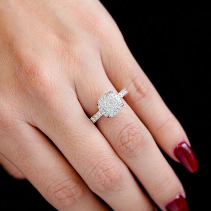 1.00CTW SQUARE CLUSTER HALO - DIAMOND ENGAGEMENT RING