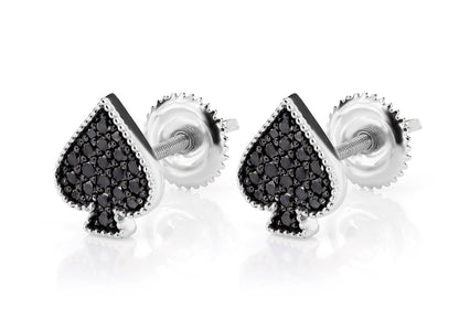 SPADE PLAYING CARD DIAMOND STUD EARRINGS 14K SOLID GOLD 0.30CTW
