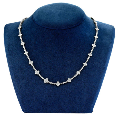 DIAMOND CLOVER STATION NECKLACE 14K SOLID GOLD 5.75CTW