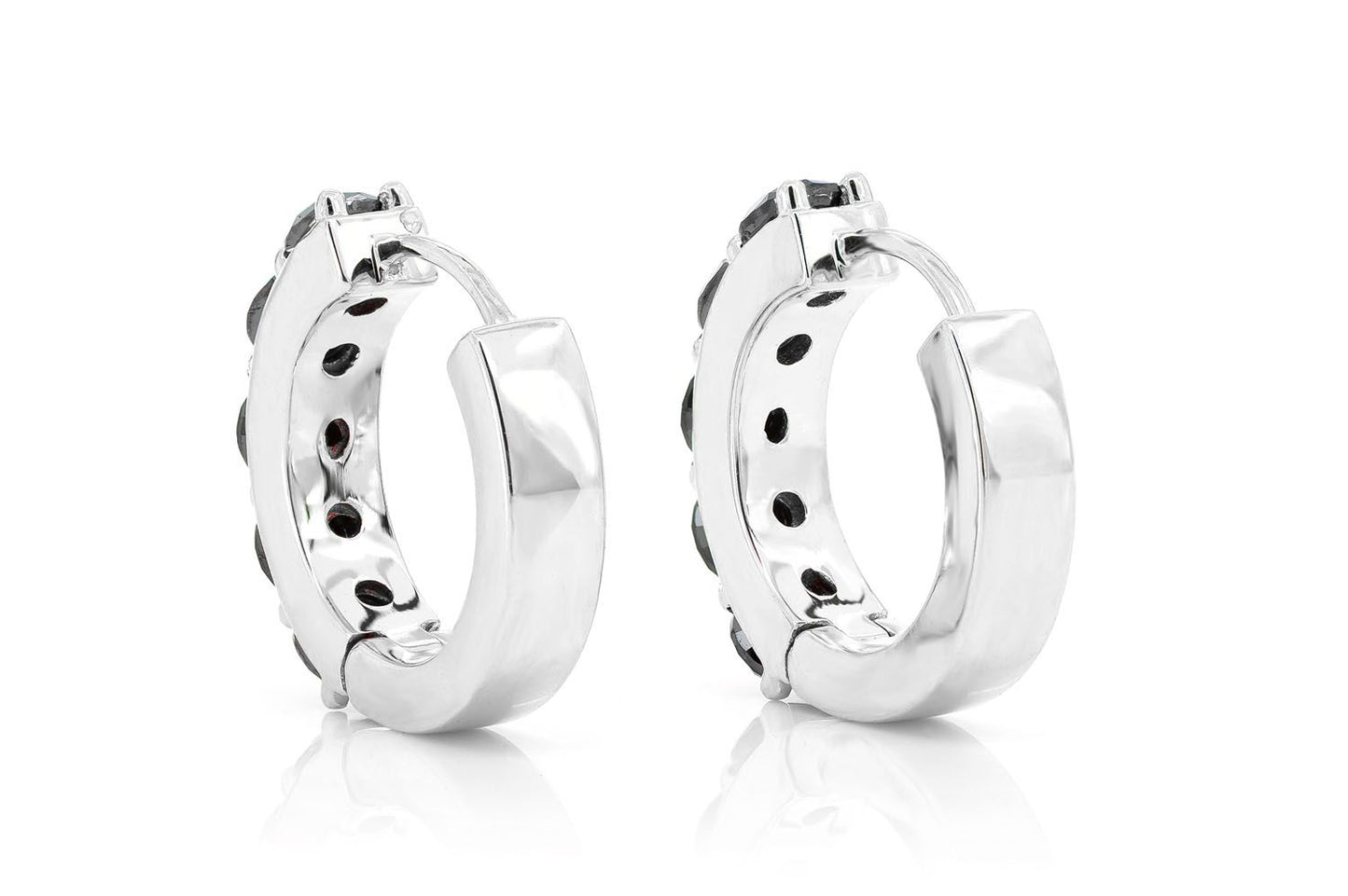 BLACK DIAMOND HOOP EARRINGS 14K SOLID GOLD 1.00CTW
