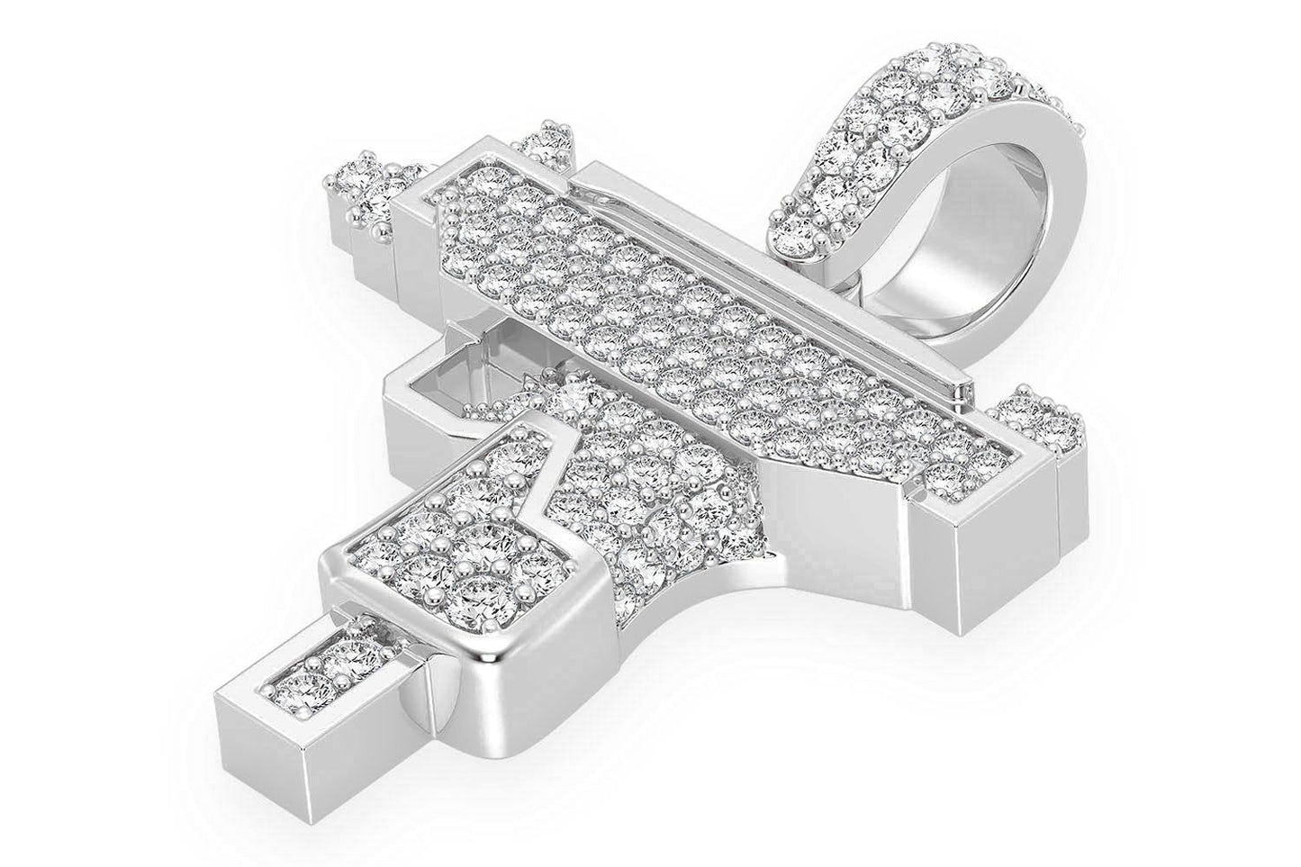 UZI HANDGUN DIAMOND PENDANT 14K SOLID GOLD 0.55CTW