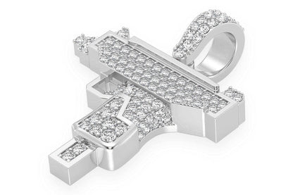 UZI HANDGUN DIAMOND PENDANT 14K SOLID GOLD 0.55CTW