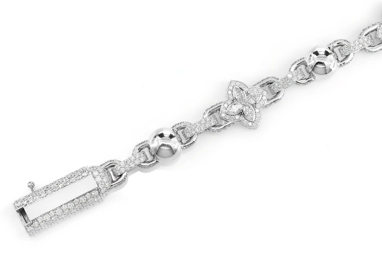 BEADED MARQUISE FLOWER ROLO BRACELET 14K SOLID GOLD 14.50CTW