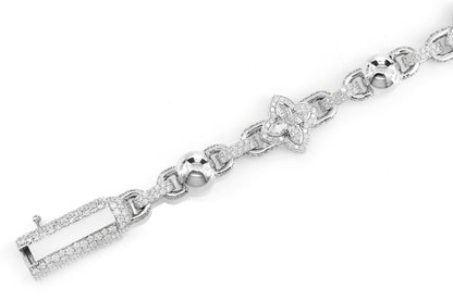 BEADED MARQUISE FLOWER ROLO BRACELET 14K SOLID GOLD 14.50CTW
