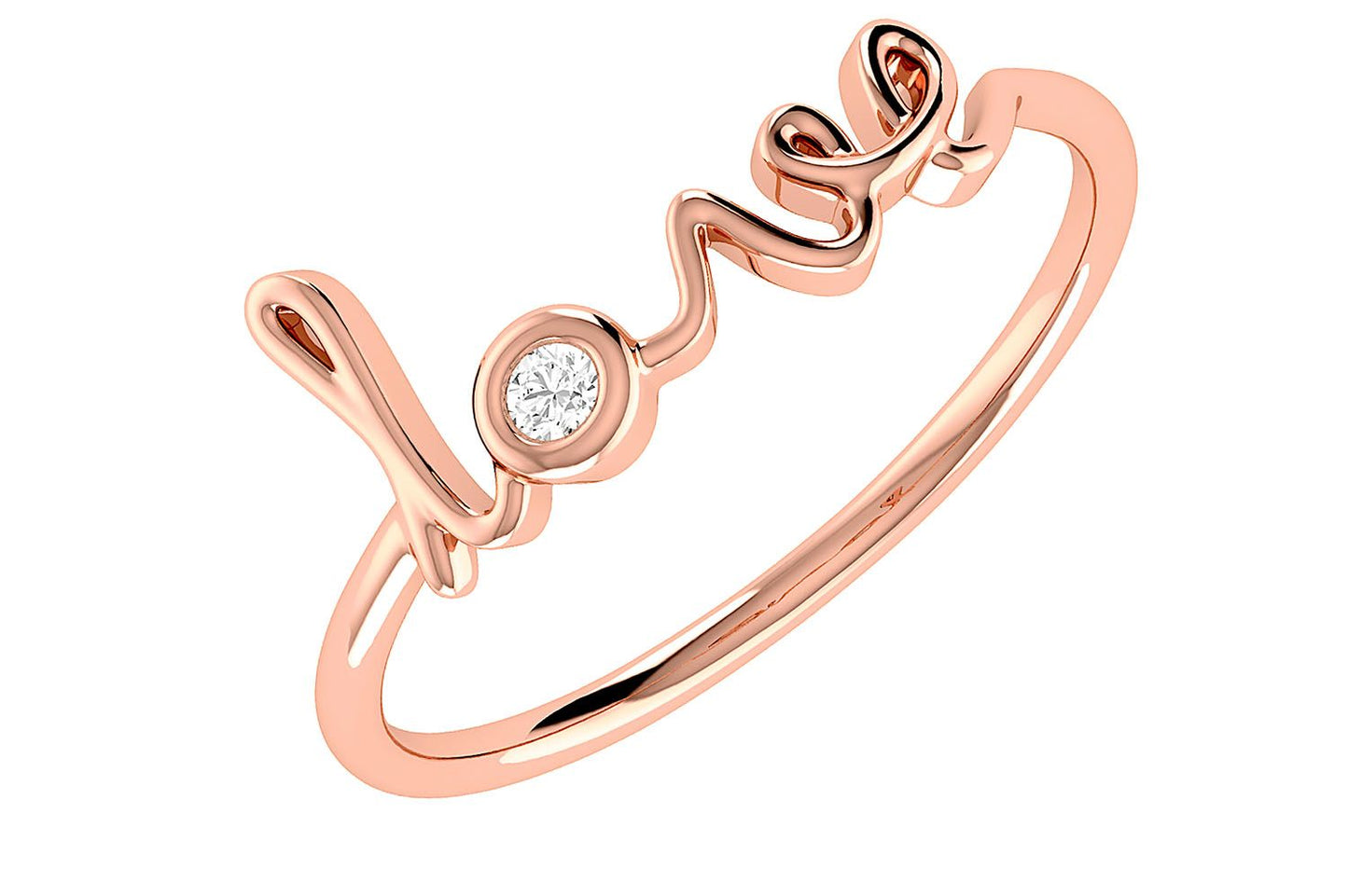 LOVE SCRIPT DIAMOND RING 14K SOLID GOLD 0.03CTW