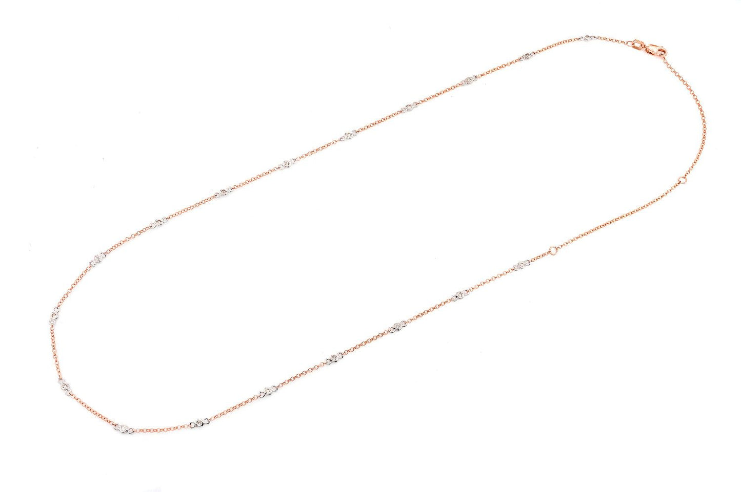 ROUND BEZEL SET DIAMOND NECKLACE CONNECTED 14K SOLID GOLD 0.35CTW