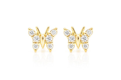 BUTTERFLY STUD DIAMOND EARRINGS 14K SOLID GOLD 0.10CTW