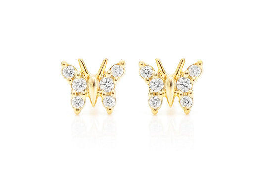 CERCEI CU DIAMANTE FLUTURE, AUR MASIV DE 14K, 0.10CT