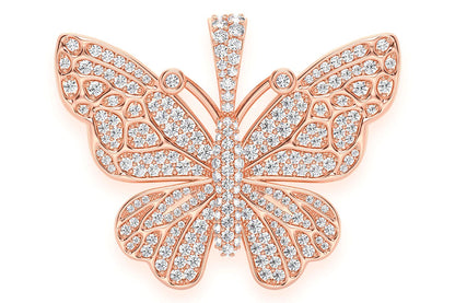 BUTTERFLY DIAMOND PENDANT 14K SOLID GOLD 2.00CTW
