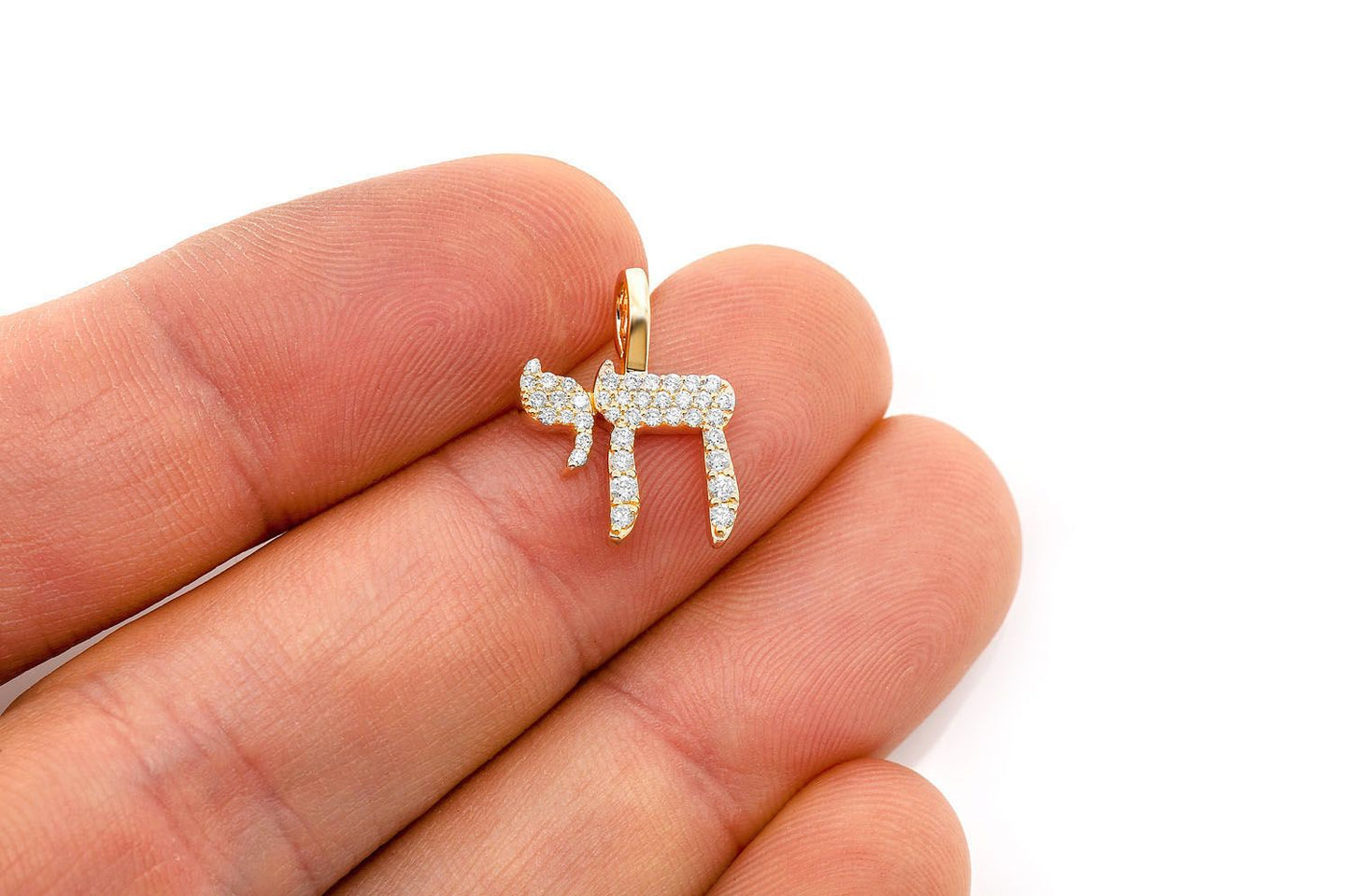 CHAI DIAMOND PENDANT 14K SOLID GOLD .30CTW