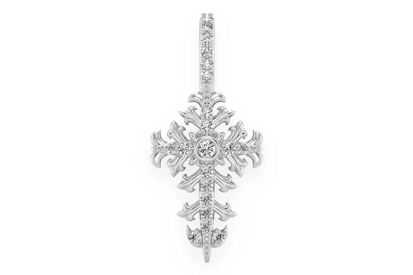 FILIGREE CROSS DIAMOND PENDANT 14K SOLID GOLD 0.10CTW