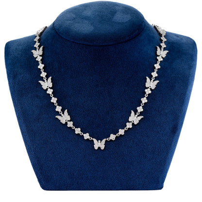 BUTTERFLY CLOVER DIAMOND STATION CHAIN 14K SOLID GOLD 7.20CTW