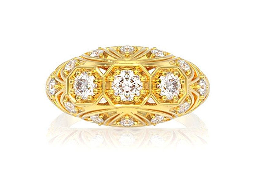 ART DECO INSPIRED GEOMETRIC FLORAL DIAMOND RING 14K SOLID GOLD 0.65CTW