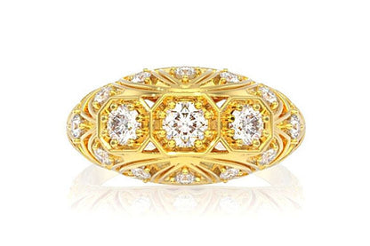 ART DECO INSPIRED GEOMETRIC FLORAL DIAMOND RING 14K SOLID GOLD 0.65CTW