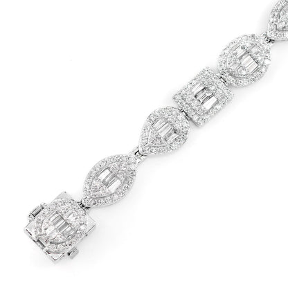 BRĂȚARĂ BAGHETĂ ȘI LEGĂTURĂ ROTUNDĂ MULTIFONDĂ CU DIAMANTE, AUR MASIV DE 14K, 4.00CT