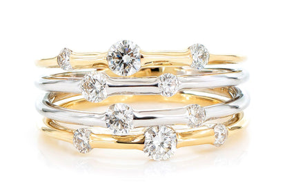 FOUR ROW GYPSY SCATTERED DIAMOND BAND 14K SOLID GOLD 0.90CTW
