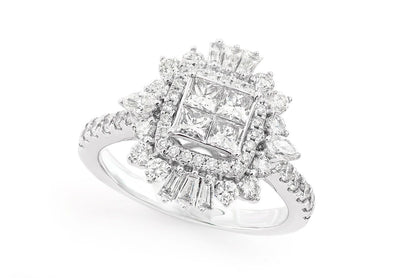 ART DECO PRINCESS DIAMOND RING 14K SOLID GOLD 1.50CTW