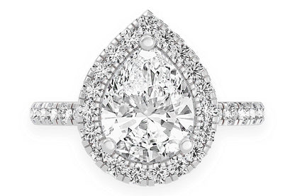 THAV - 2.00CT PEAR SOLITAIRE - SCALLOP HALO ONE ROW - DIAMOND ENGAGEMENT RING