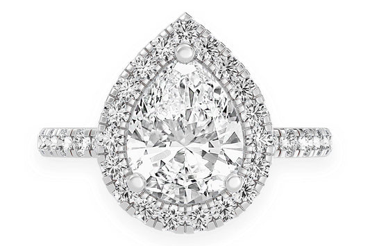 THAV - 2.00CT PEAR SOLITAIRE - SCALLOP HALO ONE ROW - DIAMOND ENGAGEMENT RING