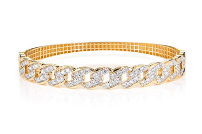 DIAMOND CURB LINK BANGLE BRACELET 14K SOLID GOLD 1.90CTW
