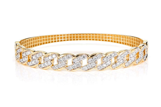 DIAMOND CURB LINK BANGLE BRACELET 14K SOLID GOLD 1.90CTW