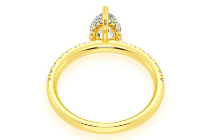 THINN - 1.00CT PEAR SOLITAIRE - ONE ROW UNDER HALO - DIAMOND ENGAGEMENT RING