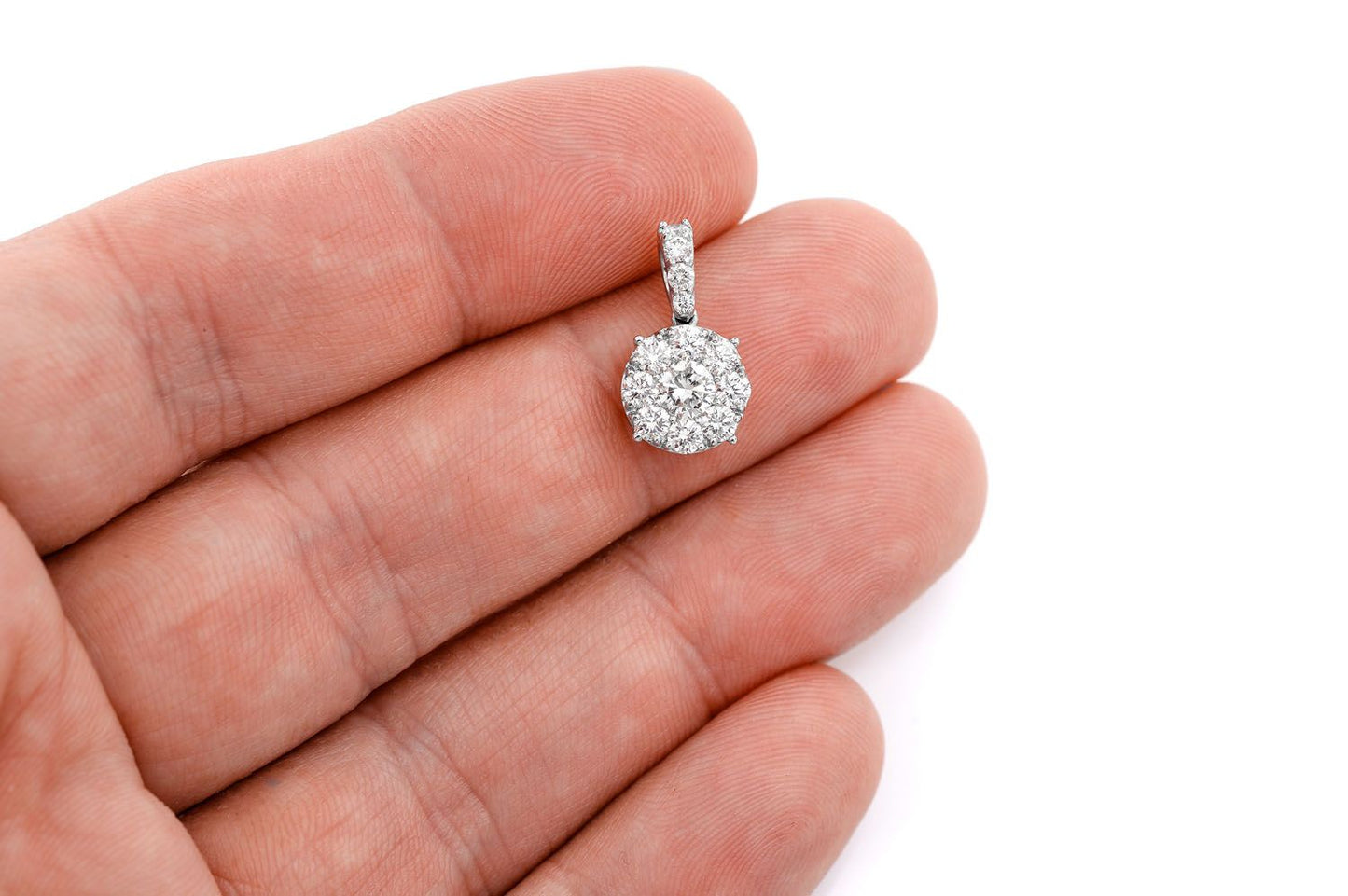 ROUND DIAMOND CLUSTER PENDANT 14K SOLID GOLD 1.00CTW