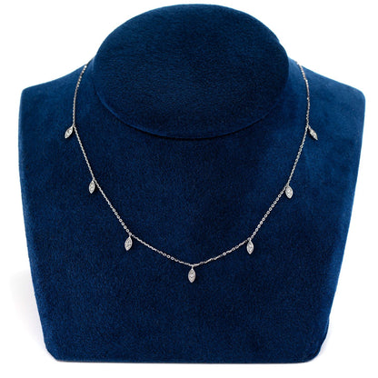 MARQUISE DANGLING DIAMOND NECKLACE 14K SOLID GOLD 0.10CTW