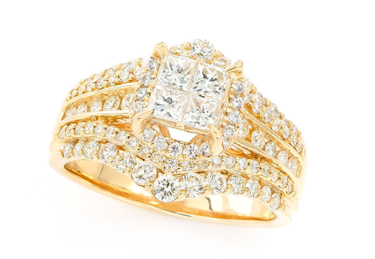 PRINCES QUAD HALO DIAMOND RING 14K SOLID GOLD 2.00CTW
