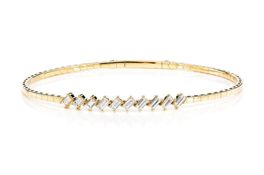 SLANTED BAGUETTE DIAMOND HINGE BRACELET 14K SOLID GOLD 0.90CTW