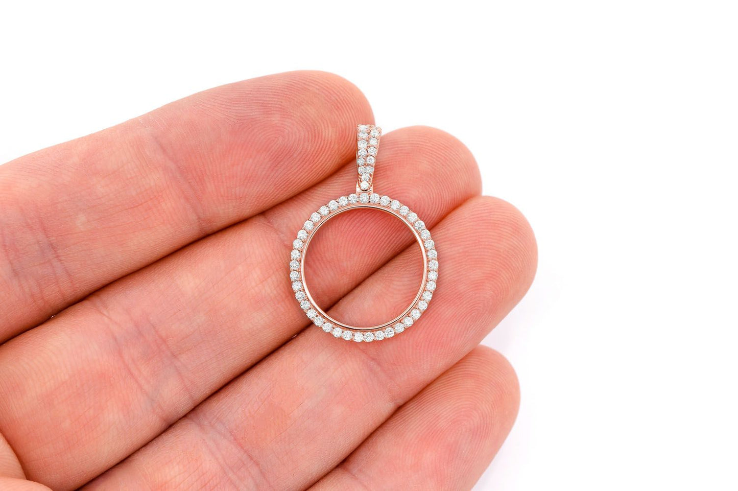ROUND PICTURE MEMORY DIAMOND PENDANT 14K SOLID GOLD 0.50CTW