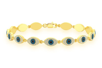 EVIL EYE ETERNITY DIAMOND BRACELET 14K SOLID GOLD 2.45CTW