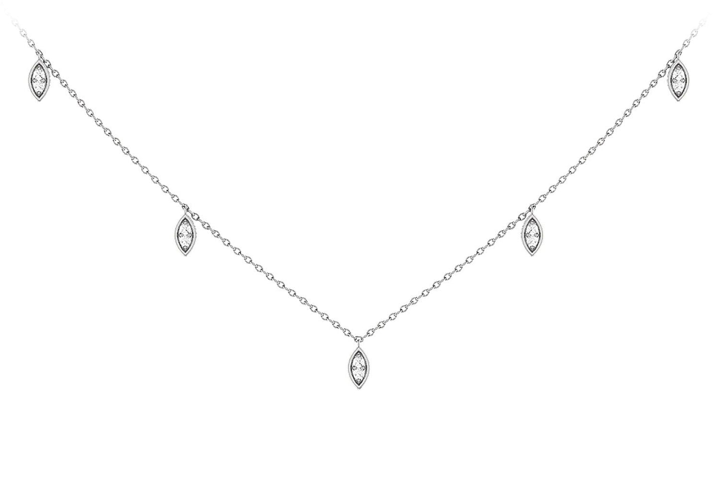 MARQUISE SHAPED DANGLING DIAMOND STATION NECKLACE 14K SOLID GOLD 0.12CTW