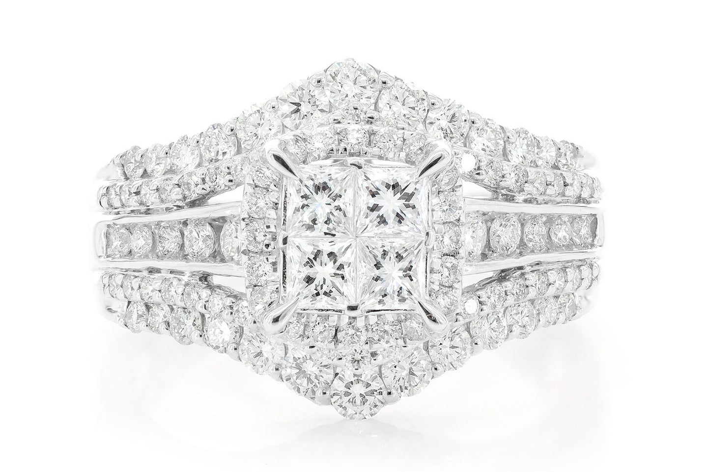 PRINCES QUAD HALO DIAMOND RING 14K SOLID GOLD 2.00CTW