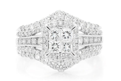 PRINCES QUAD HALO DIAMOND RING 14K SOLID GOLD 2.00CTW