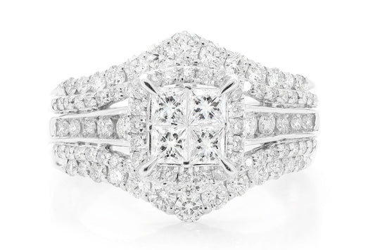 INEL PRINCES CU QUAD HALO DIAMANT, AUR MASIV DE 14K, 2.00CTW