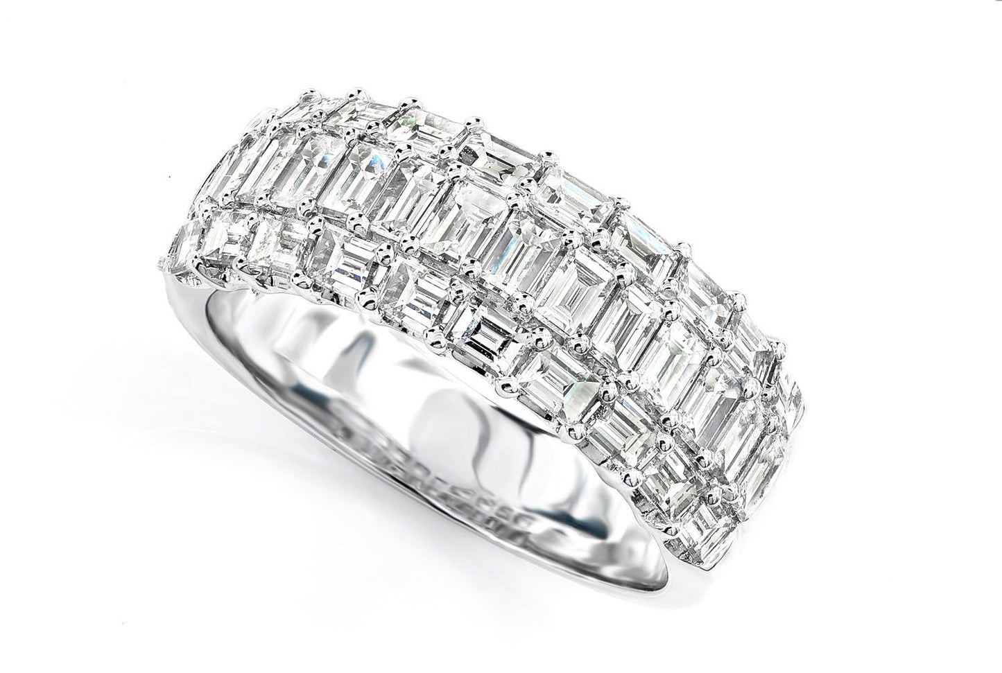 3 ROW BAGUETTE PRONG SET DIAMOND RING 14K SOLID GOLD 2.35CTW