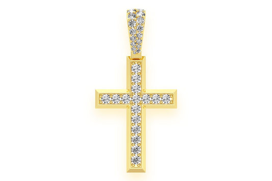 ANGLED CROSS DIAMOND PENDANT 14K SOLID GOLD 1.15CTW