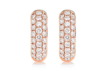 THREE ROW BUBBLY HOOP DIAMOND EARRINGS 14K SOLID GOLD 1.25CTW