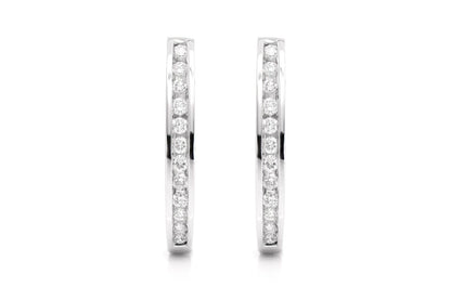 OVAL HOOP DIAMOND EARRINGS 14K SOLID GOLD 0.30CTW