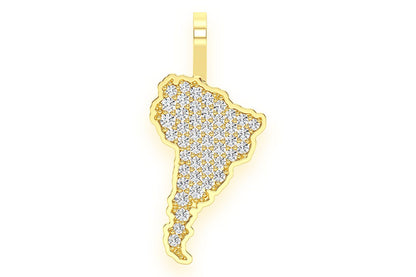 SOUTH AMERICA CONTINENT DIAMOND PENDANT 14K SOLID GOLD 0.25CTW