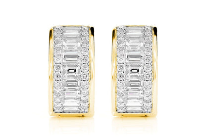 BAGUETTE AND ROUND DIAMOND BORDER HOOP EARRINGS 14K SOLID GOLD 1.80CTW