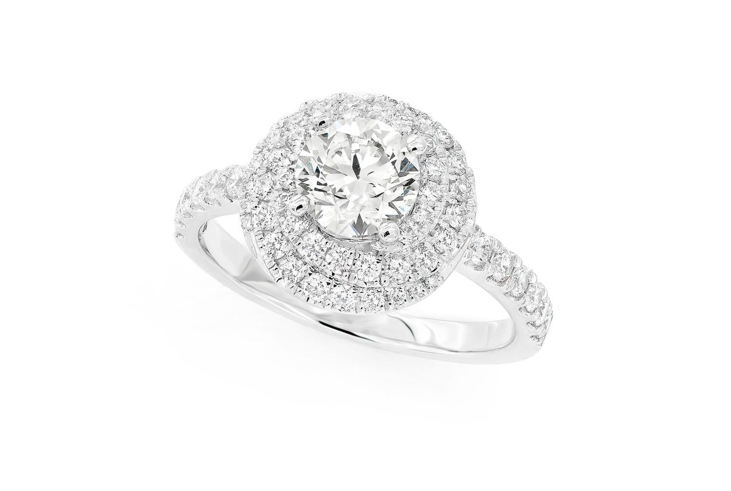 1.00CT ROUND SOLITAIRE - DOUBLE TWIST HALO -DIAMOND ENGAGEMENT RING