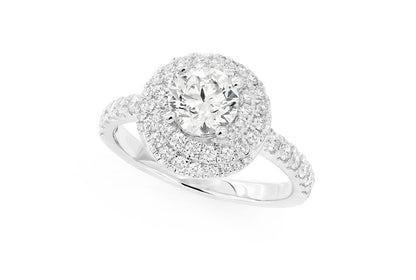 1.00CT ROUND SOLITAIRE - DOUBLE TWIST HALO -DIAMOND ENGAGEMENT RING