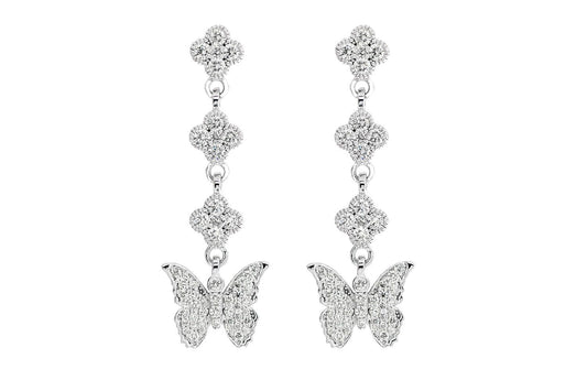 CERCEI LUNG CU TRIFOI FLUTURE ȘI DIAMANTE, AUR MASIV DE 14K, 1.25 CT