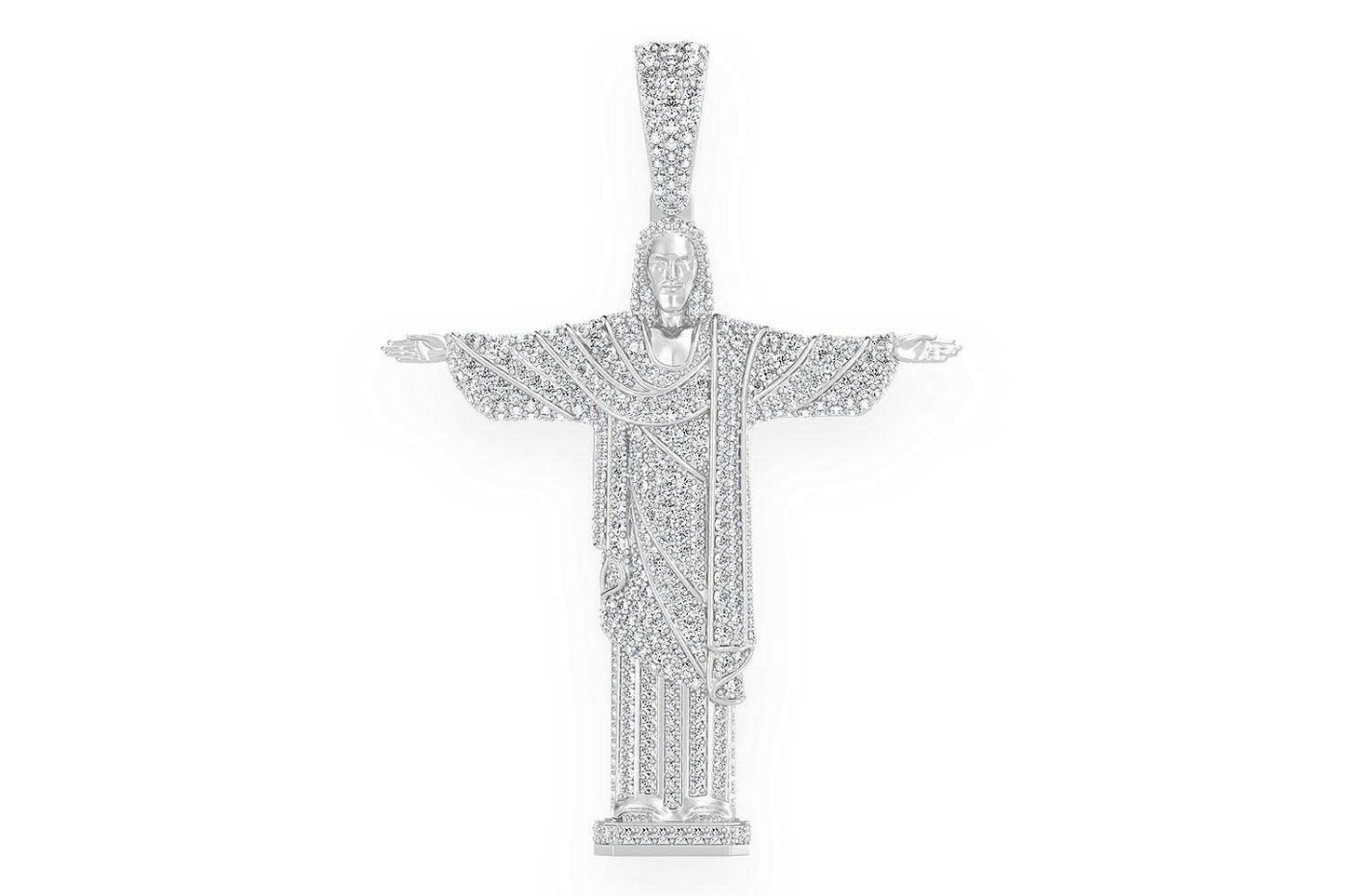 BRAZIL JESUS CHRIST THE REDEEMER DIAMOND PENDANT 14K SOLID GOLD 14K SOLID GOLD 4.25CTW