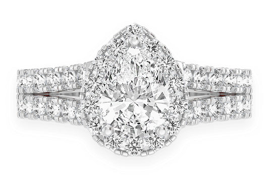 SPHINX - 1.00CT PEAR SOLITAIRE - TWO ROW SPLIT SCALLOP - DIAMOND ENGAGEMENT RING