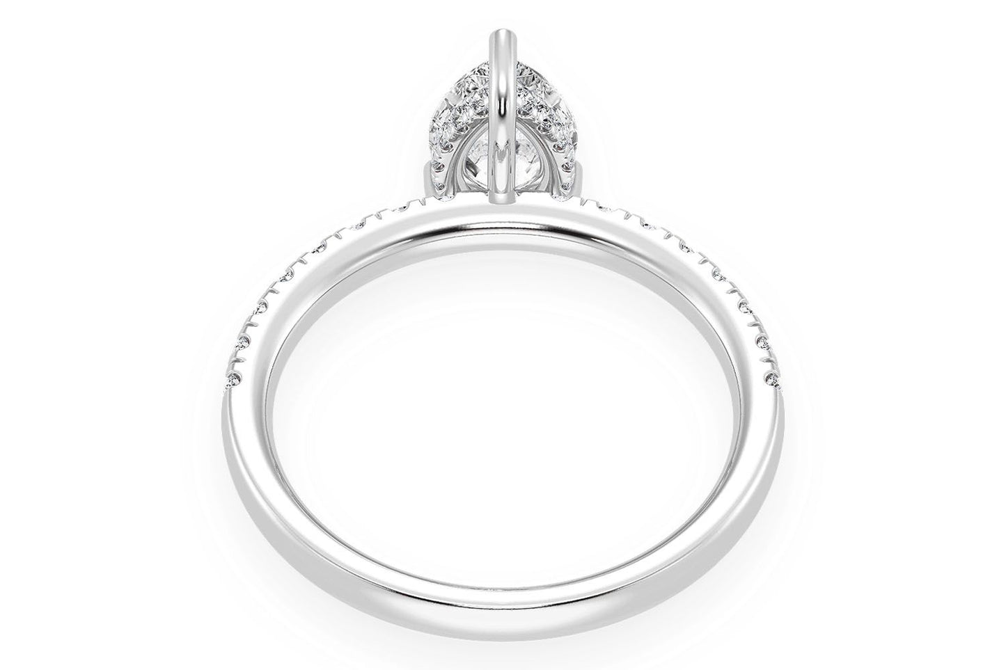 THINN - 1.00CT PEAR SOLITAIRE - ONE ROW UNDER HALO - DIAMOND ENGAGEMENT RING