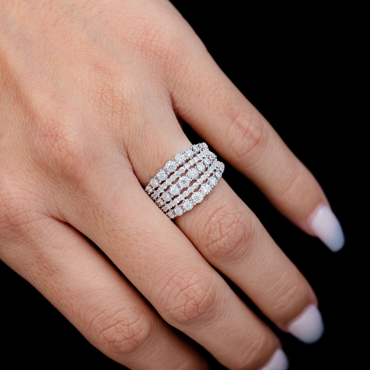 GRADUATED FIVE ROW MIRACLE SET DIAMOND RING 14K SOLID GOLD 1.00CTW