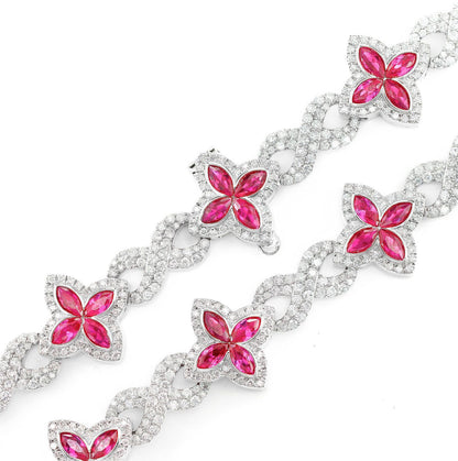 RUBY DIAMOND MARQUISE FLOWER INFINITY LINK NECKLACE SOLID GOLD 33.75CTW